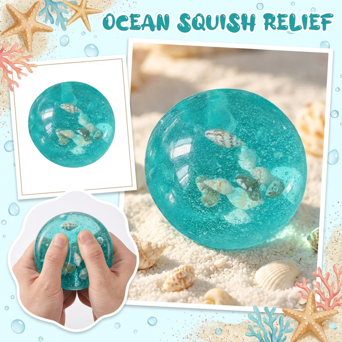 Seashell Squishy Fidget Toy – Teal Transparent Squeeze Sensory Squishy Fidget Toy Babs