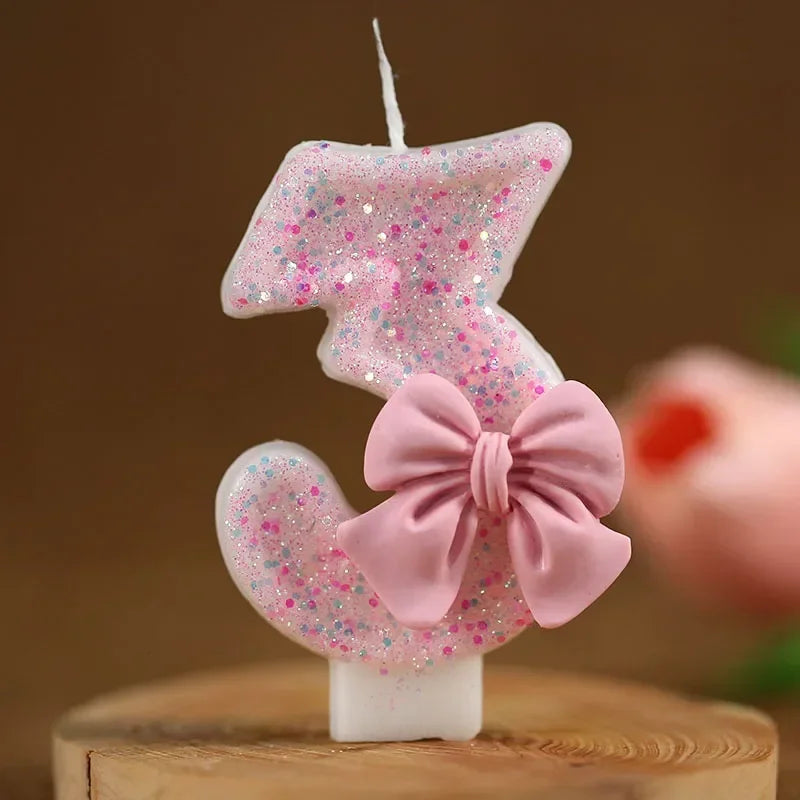 Pink Bow 3D Number Cake Candles – Birthday Party Decoration Number Cake Candles Babs