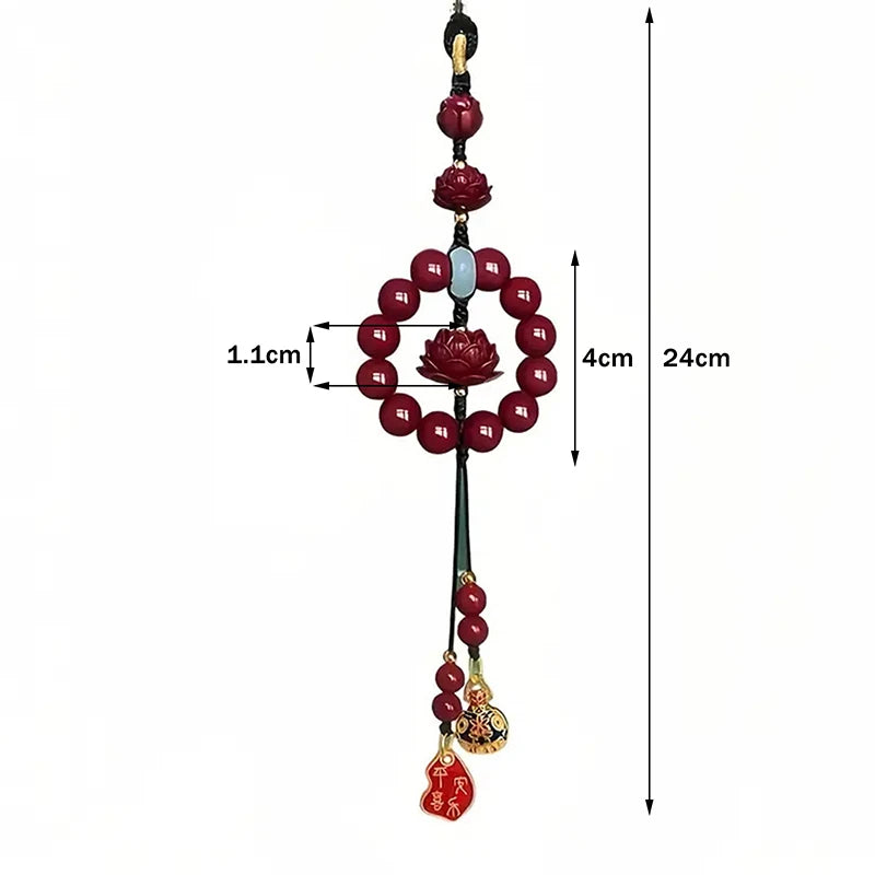 Lotus Cinnabar Car Rearview Mirror Pendant | Good Luck Ornament Car Mirror Pendant Babs Lotus