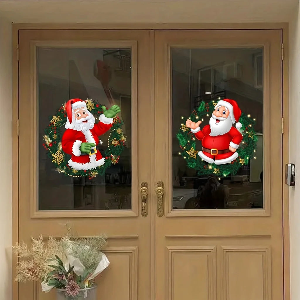 2PCS Christmas Santa Claus Window Stickers – Removable Clings Holiday Window Stickers Babs