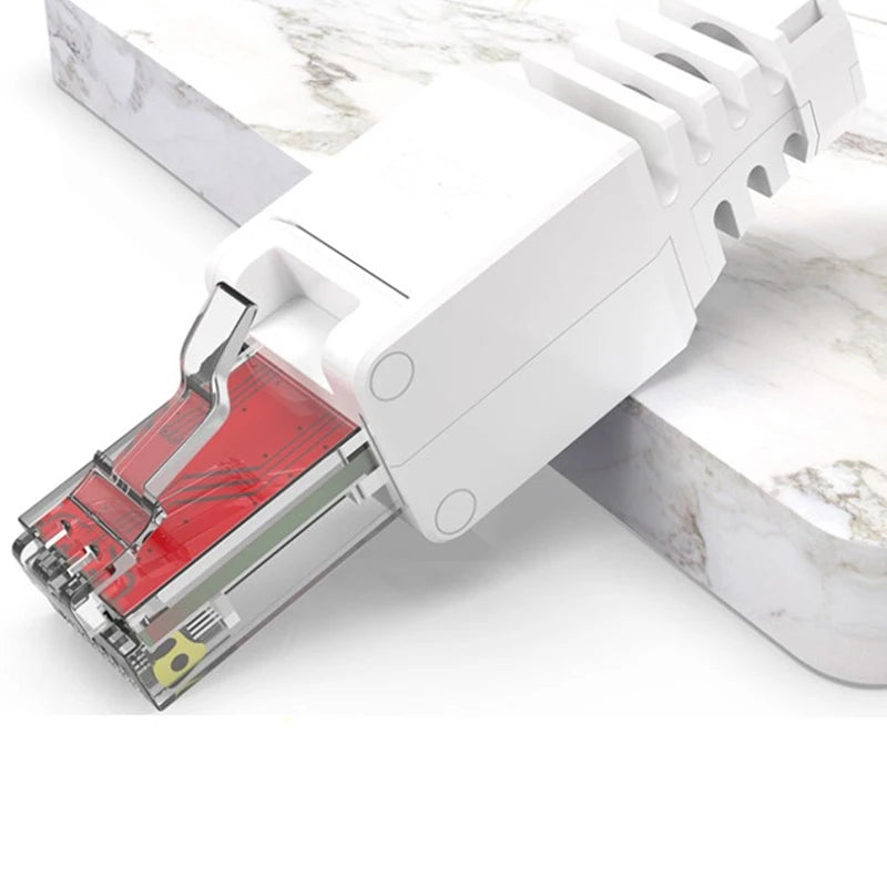 White RJ45 Tool-Less No-Crimp Connector – Cat6 Ethernet Plug Network Connector Babs