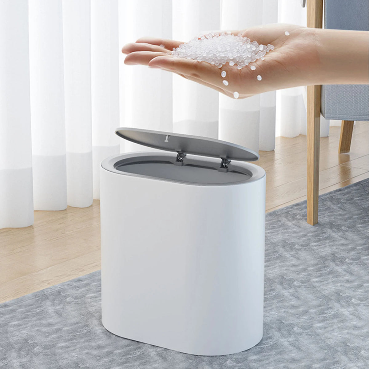 Press-Top Trash Can with Lid – Compact ABS Bathroom Bin Press-Top Trash Can Babs