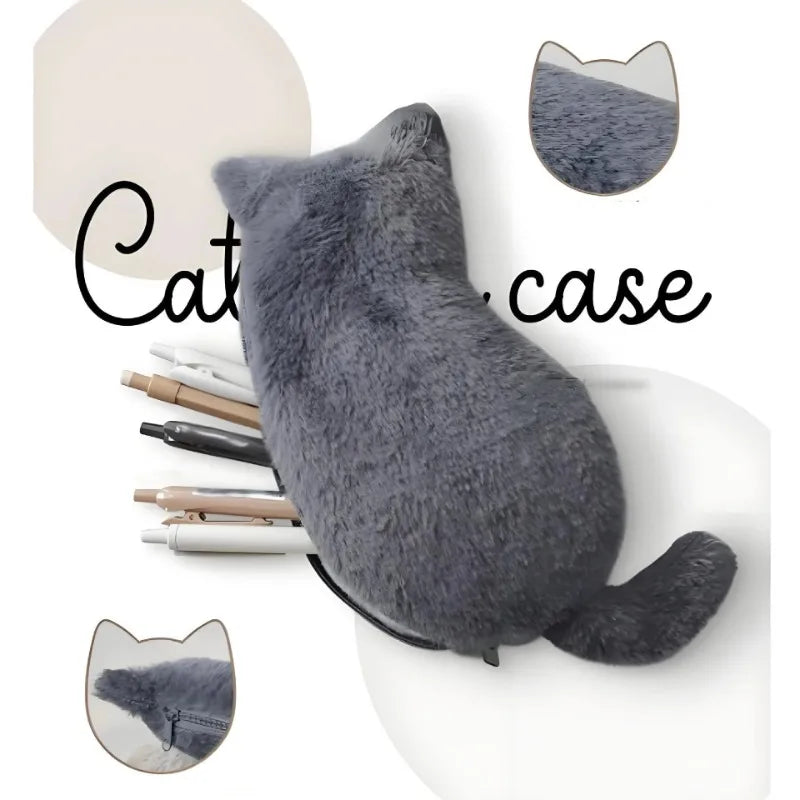 Kawaii Plush Cat Pen Bag – Cute Large Capacity Pencil Pouch Kawaii Pencil Case Babs