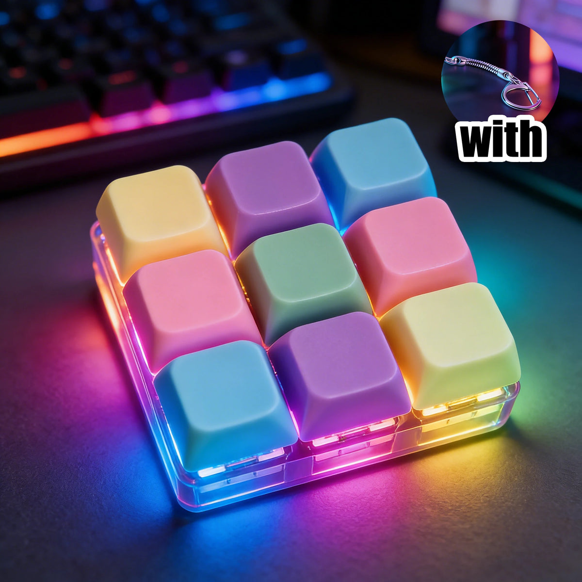 LED Light-Up Keyboard Keychain – Clickable Fidget Toy Gift Fidget Keychain Toy Babs Color 9Key