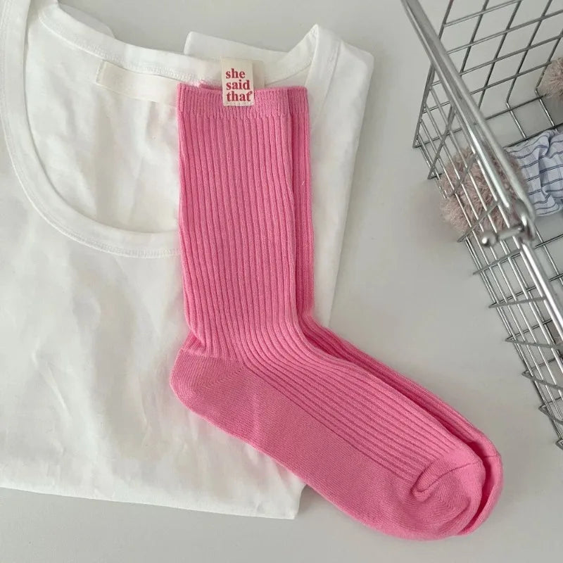 Japanese Retro Cotton Women's Socks | Korean Style 2-Pair Pack Women's Fashion Socks Babs Pink