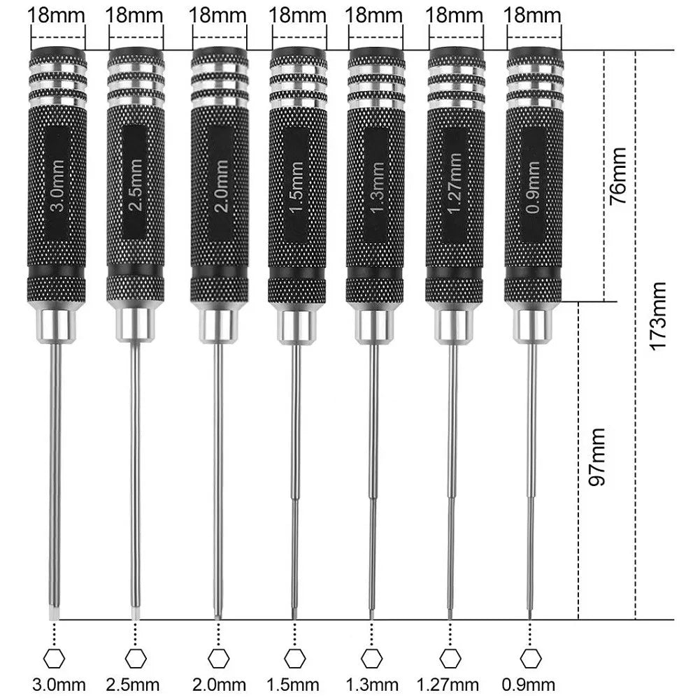 7-Piece HSS Hex Screwdriver Set 0.9–3.0mm for RC Models Hex Screwdriver Set Babs