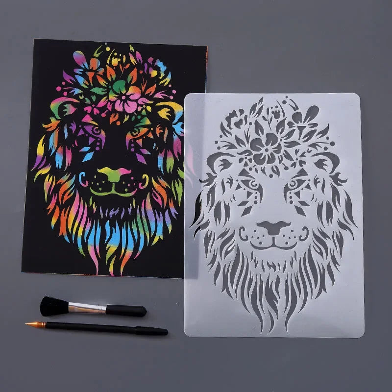 20pcs Animal Scratch Art Stencils – Kids Tiger & Elephant Set Scratch Art Stencils Babs