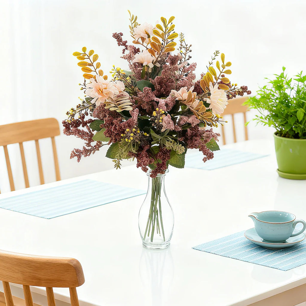 Silk Artificial Chrysanthemum Bubble Grass Flowers – 35cm Artificial Silk Flowers Babs