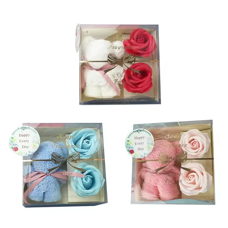 Bear Shaped Towel Soap Rose Gift Box – Wedding & Party Novelty Gift Set Babs