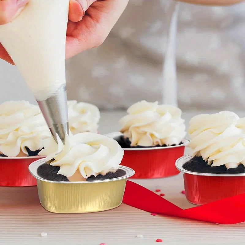 20pcs Heart-Shaped Aluminum Foil Cake Cups with Lids Foil Cake Molds Babs