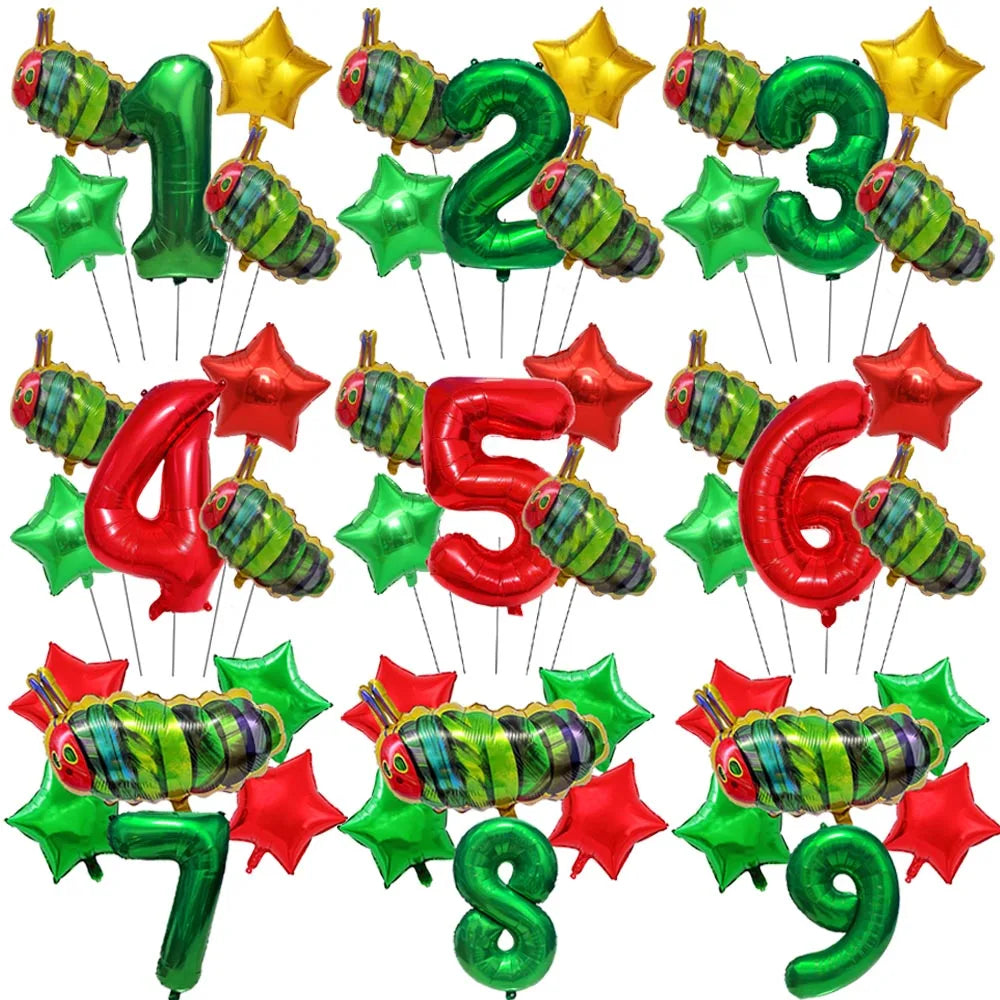 Cartoon Caterpillar Foil Balloon Set – 32" Number Balloons 1–9 Party Foil Balloons Babs