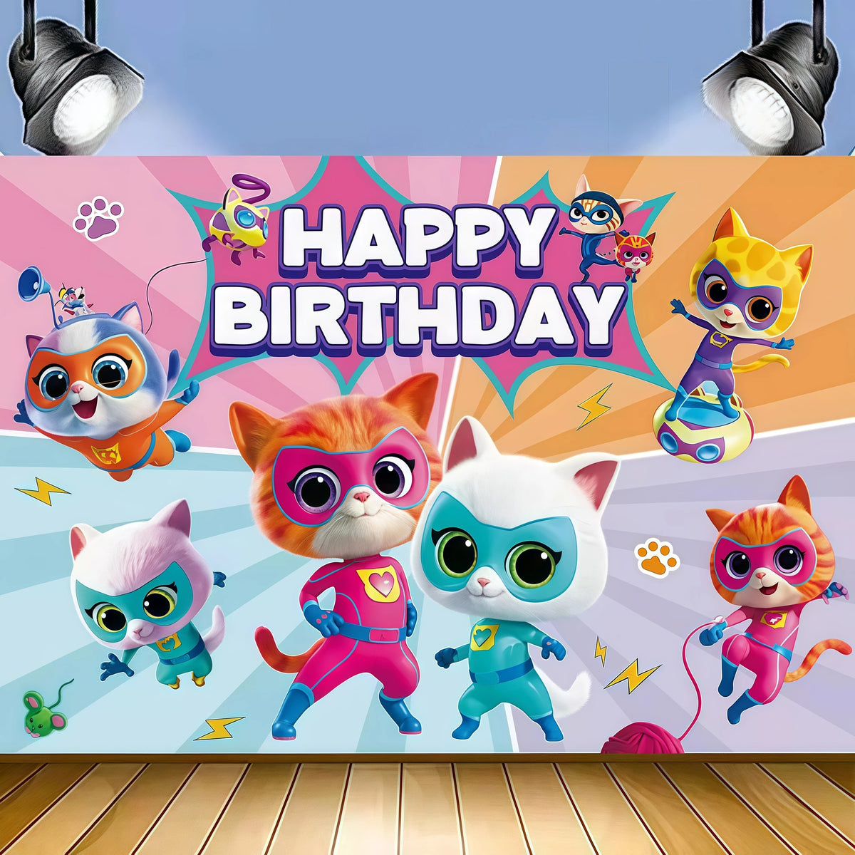 Cat Kitty Birthday Party Supplies – Plates, Cups & Balloons Set Party Supply Kit Babs 1pcs backdrop