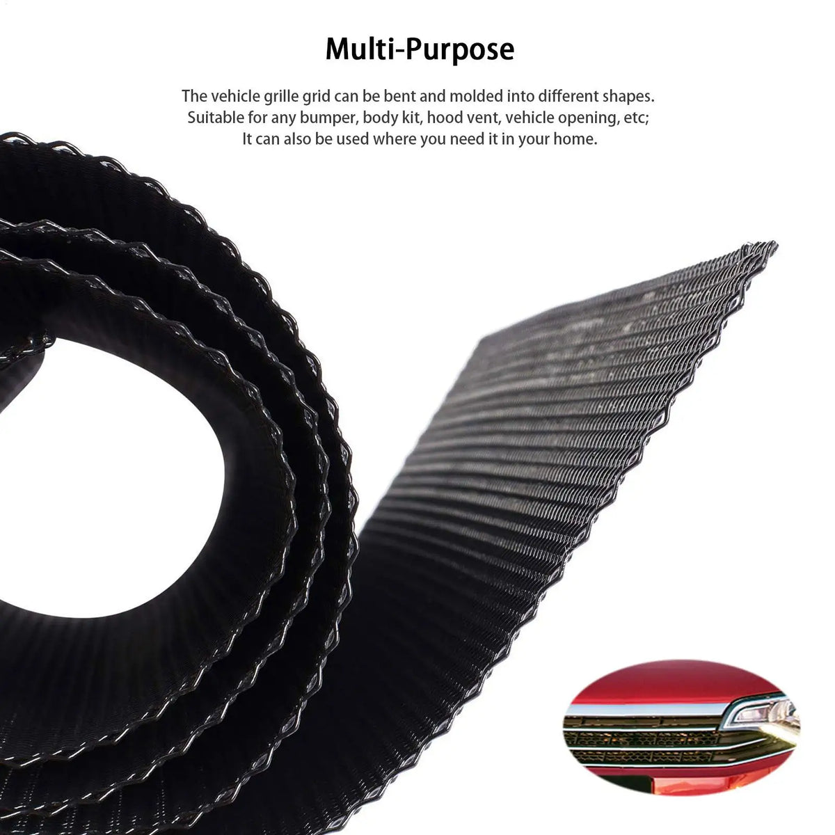Universal Aluminum Car Grille Mesh Insert – Rhombic Hole, Black Car Grille Mesh Babs