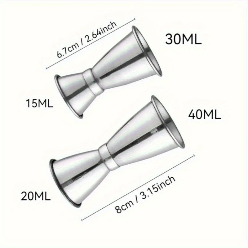2Pcs Stainless Steel Dual Shot Jigger Cocktail Measure Cup Cocktail Jigger Set Babs