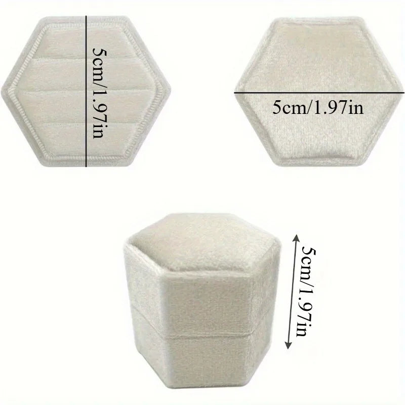Hexagon Velvet Ring Box 3 Slots – Wedding Ring Bearer Box Velvet Ring Box Babs
