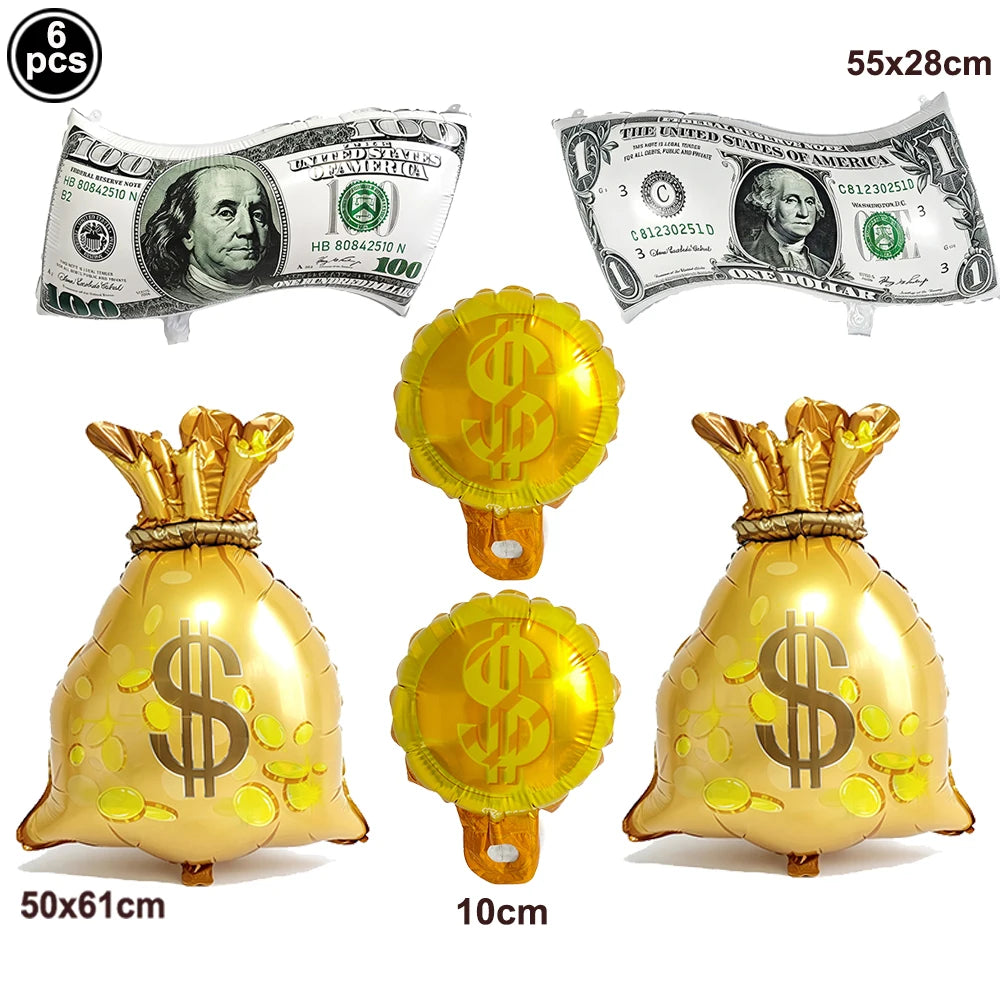 Dollar Sign Foil Curtain & Money Balloon Party Decor Set Party Decoration Set Babs DARK GRAY As pictures show