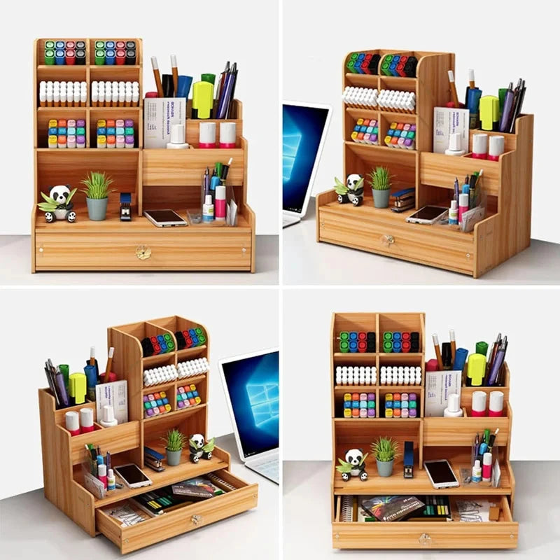 Wooden Desk Organiser DIY Pen Holder & Storage Box with Drawer Desk Organiser Babs