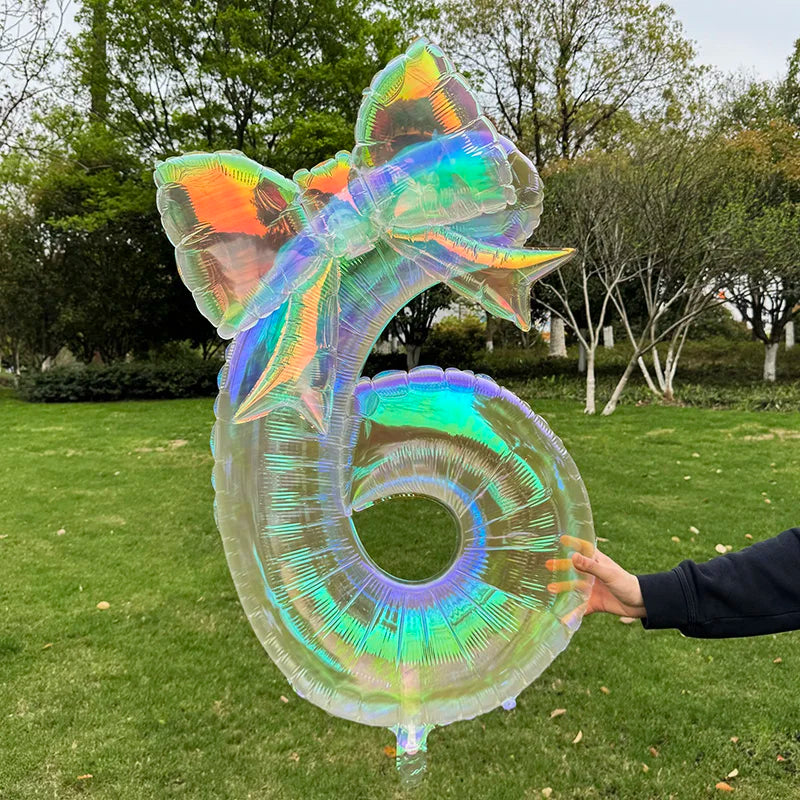 40" Colorful Number Foil Balloons with Bow | Birthday Party Decor Foil Number Balloon Babs 6 40Inch
