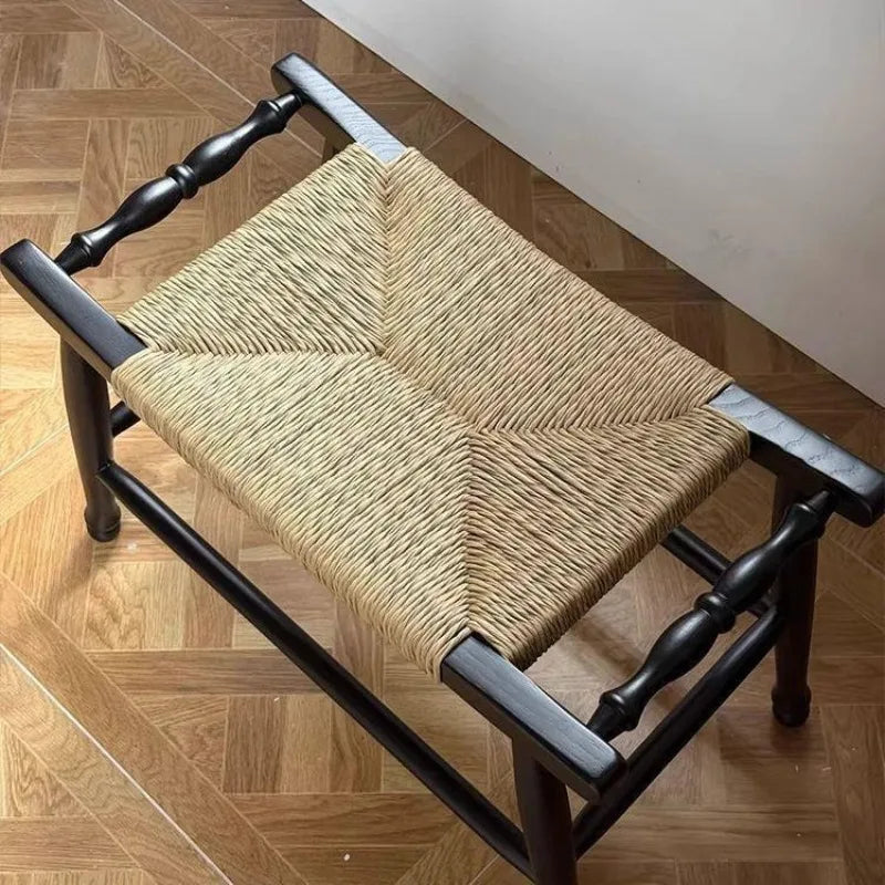 Rattan Wooden Stool – Luxury Entrance Hall & Living Room Seat Decorative Wood Stool Babs