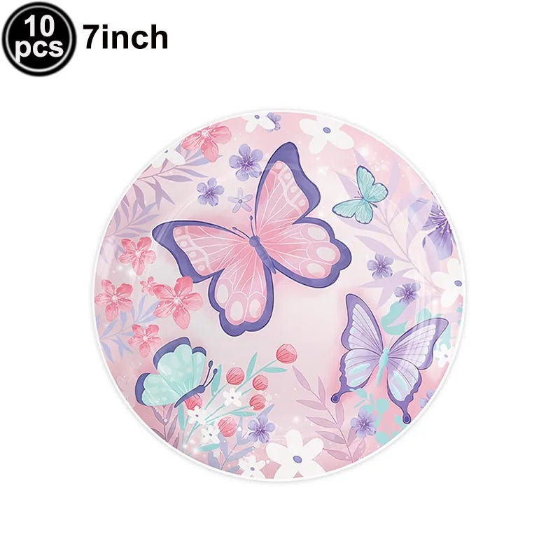 Butterfly Party Supplies Set – Plates, Cups & Foil Balloons Party Tableware Set Babs 7inch plate As pictures show