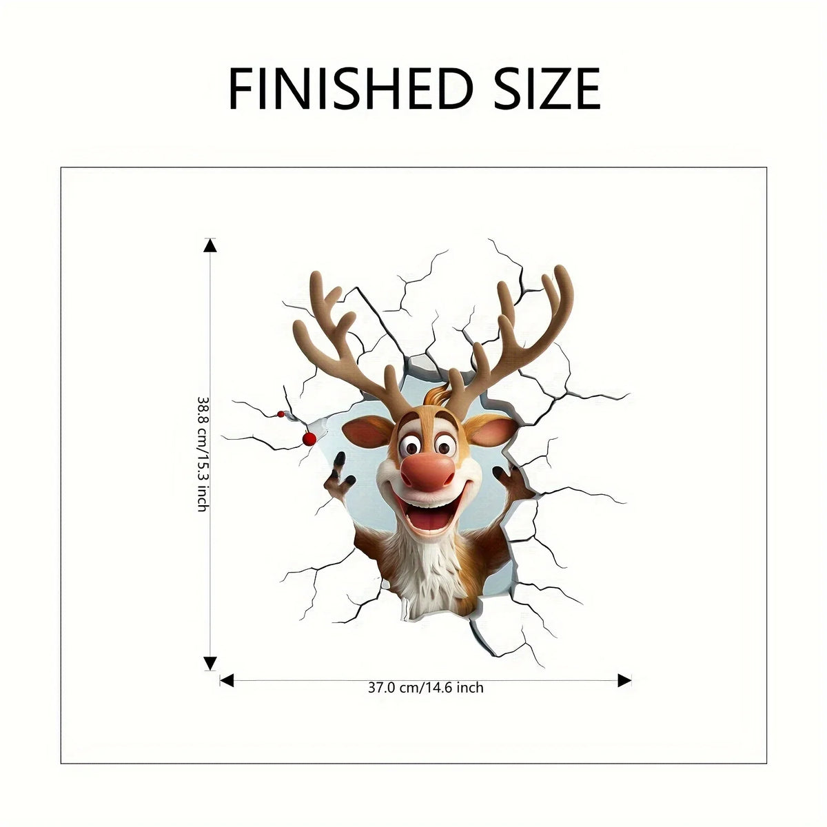 3D Reindeer Break-Through Vinyl Wall Decal | Christmas Decor Vinyl Wall Decal Babs