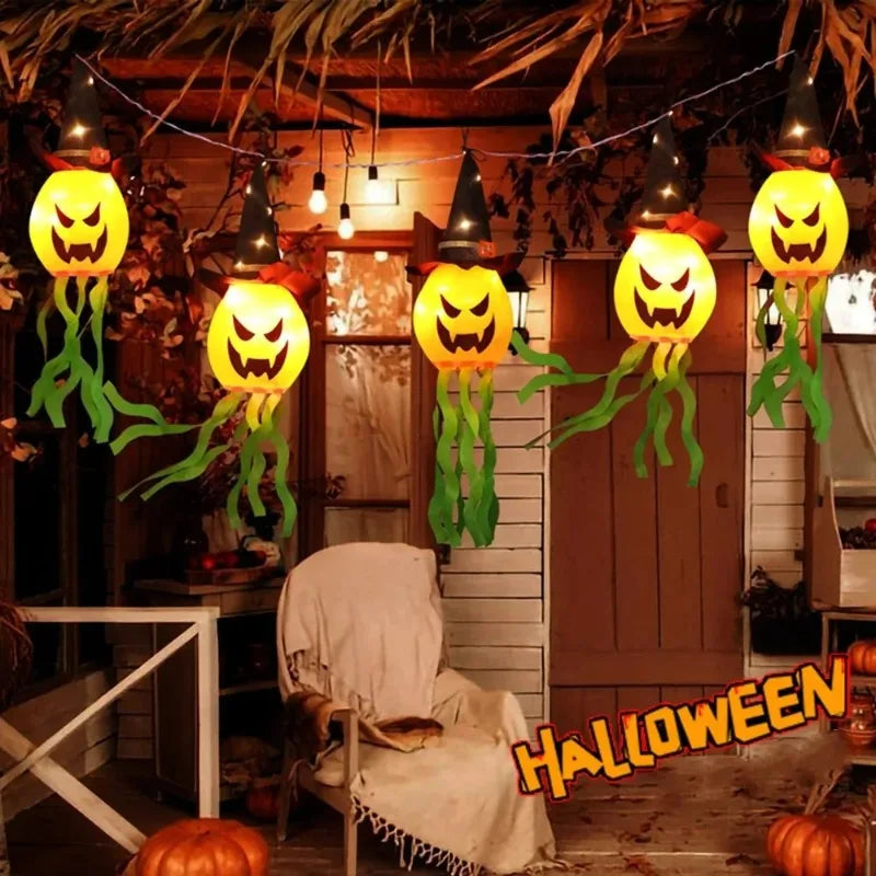Halloween LED Ghost Hat Lantern & Pumpkin Flashing Light Decor Halloween Hanging Lantern Babs