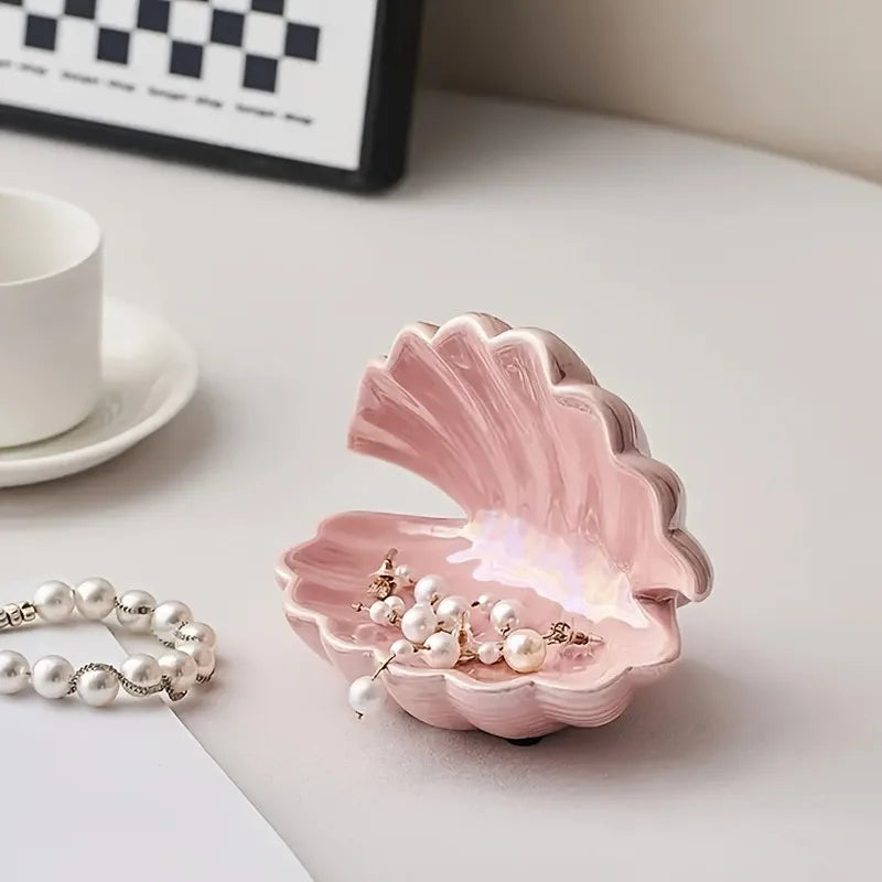 Semi-Circular Ceramic Shell Tray – Jewelry & Key Storage Dish Ceramic Decorative Tray Babs Pink