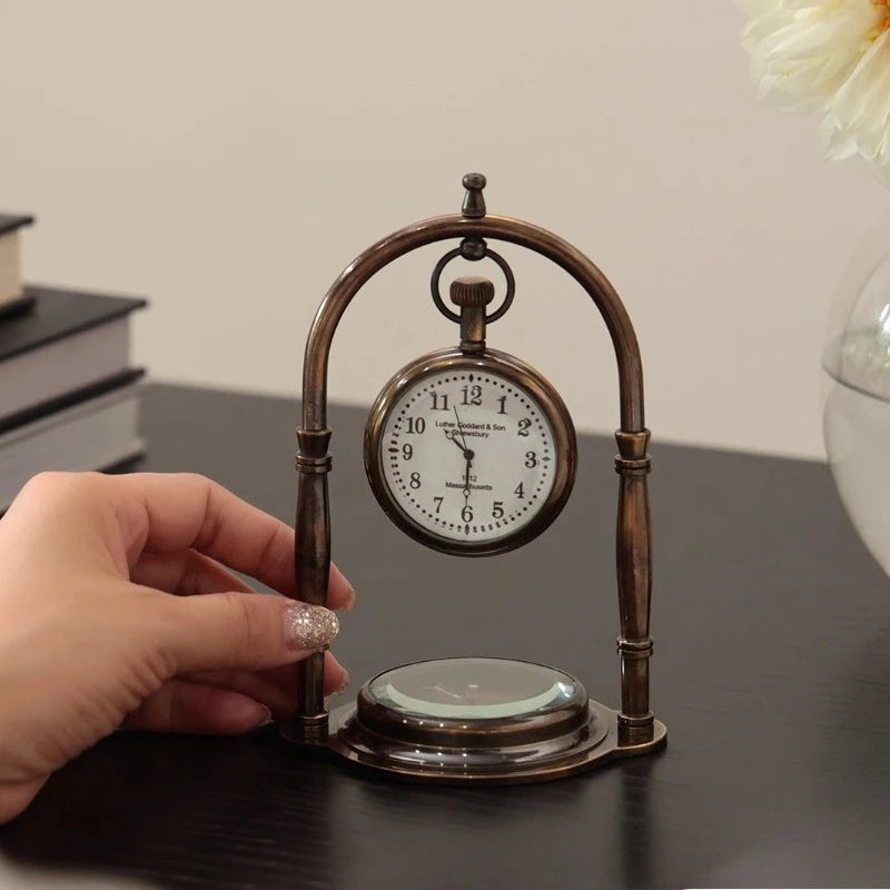 Oeny Compass Table Clock – Retro Brass Minimalist Desk Clock Decorative Desk Clock Babs