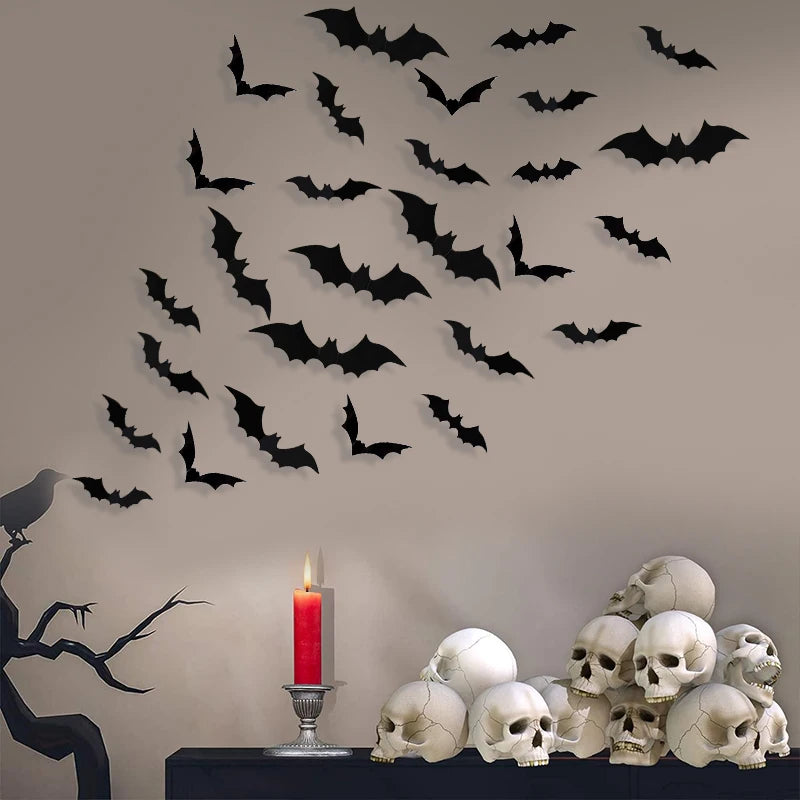 3D Black Bat Wall Stickers Halloween Decals – 12 to 120 Pcs Halloween Wall Decals Babs