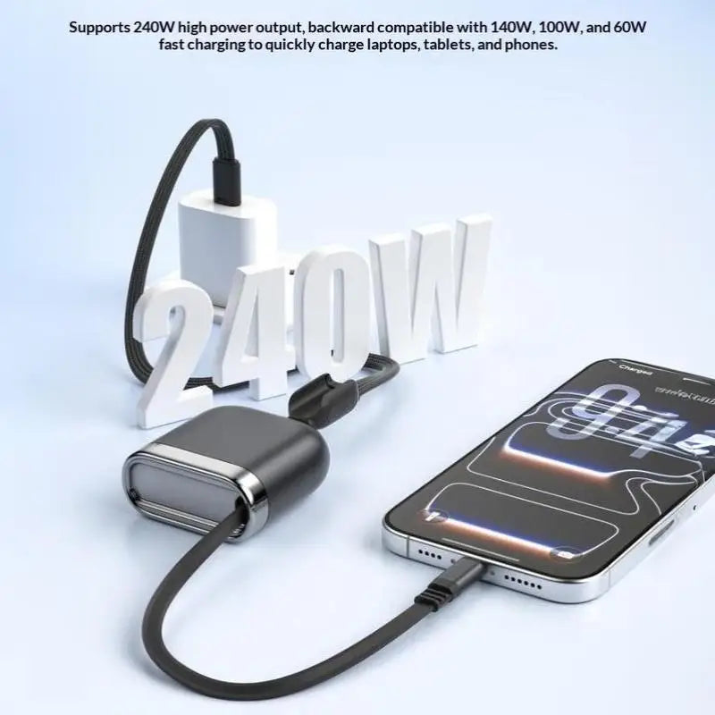 240W USB-C Retractable Fast Charge Cable – Magnetic Storage USB-C Charging Cable Babs