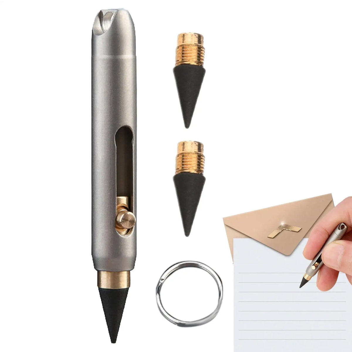 Titanium Inkless Infinity Pencil – Eternal Pocket Pen & Keychain Inkless Infinity Pencil Babs