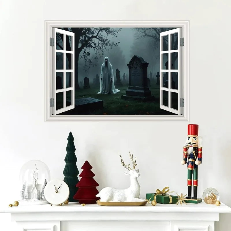 Ghost Cemetery 3D Window Wall Decal – Halloween PVC Sticker Halloween Wall Decal Babs