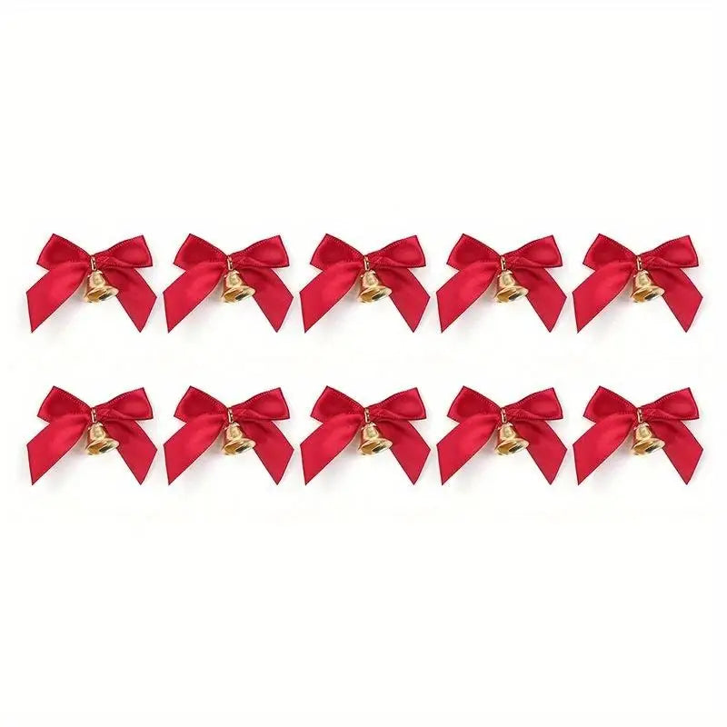 10pcs Christmas Bowknot Bows with Bells – Gift & Tree Décor Christmas Bow Decoration Babs