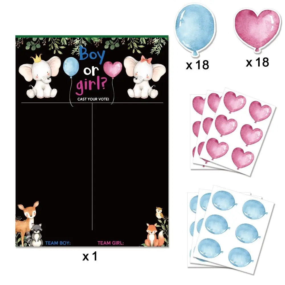 Gender Reveal Voting Game Poster Board with Stickers – He or She Party Game Poster Babs Black-A