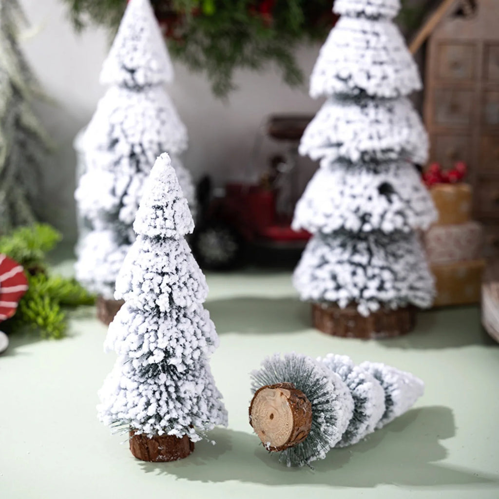 Mini Snow Pine Christmas Tree Ornaments – Set of 4 Desktop Decor Christmas Tree Ornament Babs