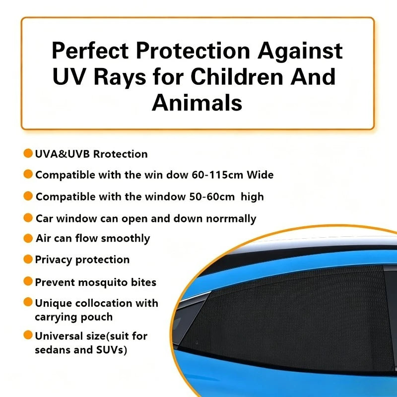 Car Window Mesh Sunshade & Mosquito Net – 2/4pcs Universal Car Window Sun Shade Babs