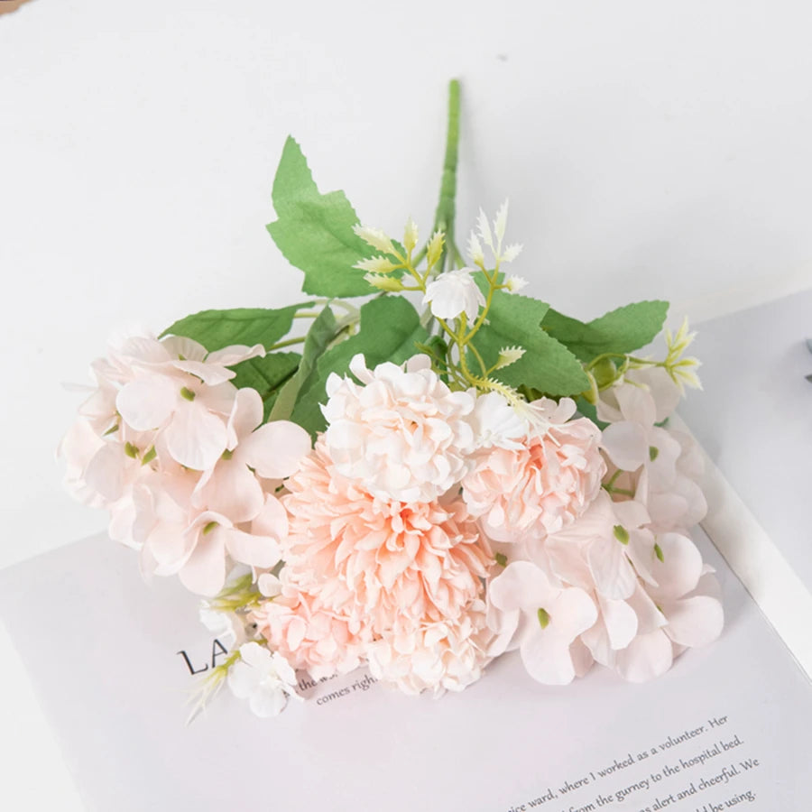 Artificial 7-Head Carnation Hydrangea Chrysanthemum Bouquet Artificial Flower Bouquet Babs (Light Pink) 1 pc