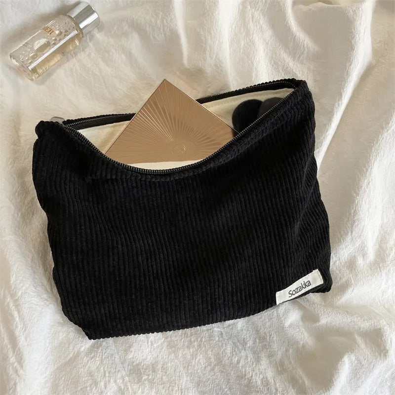Women's Large Corduroy Makeup Bag – Zipper Travel Pouch Cosmetic Travel Bag Babs L