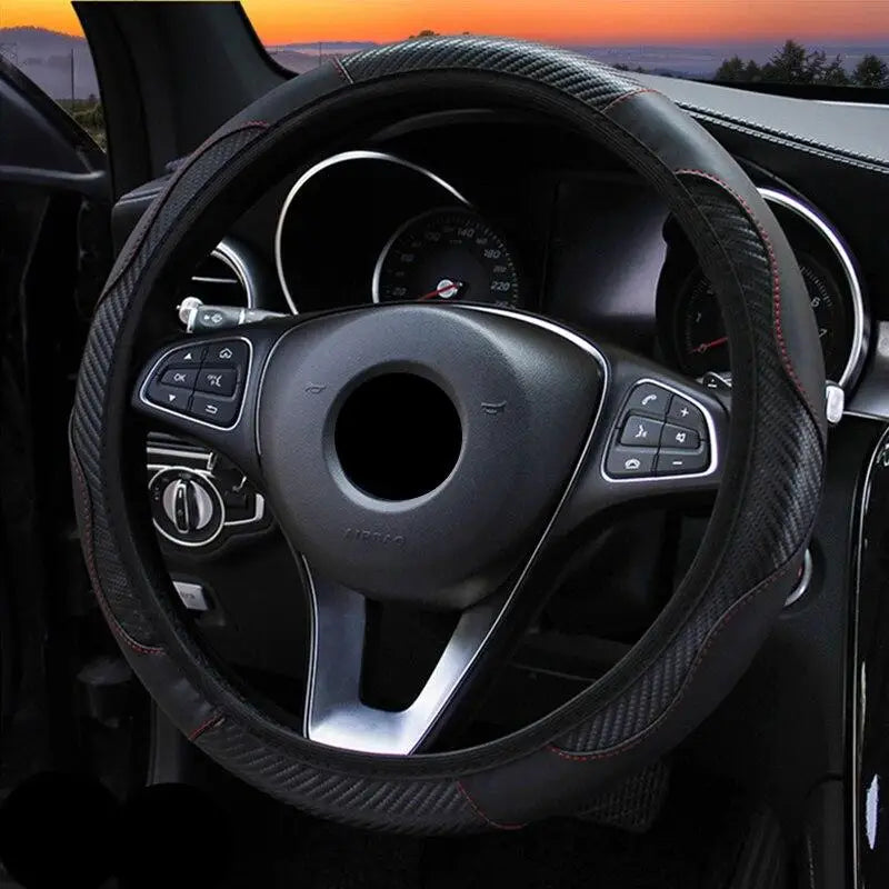 PU Leather Car Steering Wheel Cover – Anti-Slip 38cm Steering Wheel Cover Babs