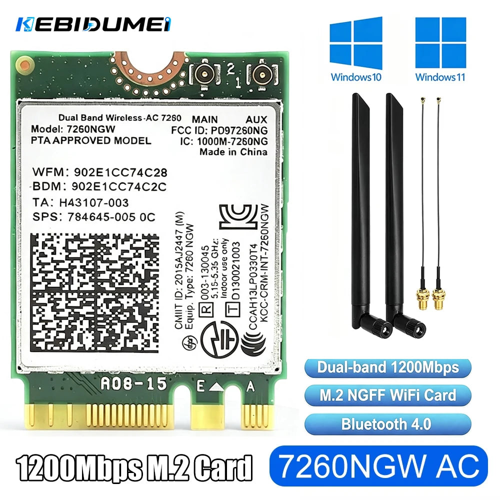 M.2 WiFi Card 7260NGW 1200Mbps Dual Band BT4.0 for Laptop PC Wireless Network Card Babs