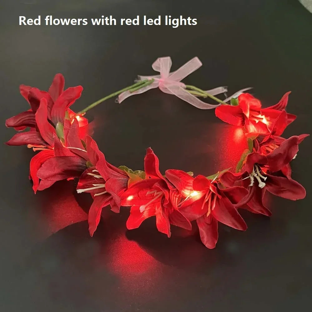 LED Flower Crown Headband – Glow Party & Festival Accessory LED Flower Crown Babs red