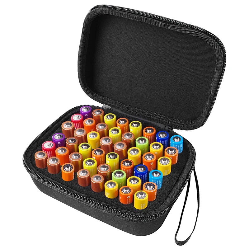 48 AA Battery Organizer Hard Case – Waterproof EVA Storage Battery Organizer Case Babs black