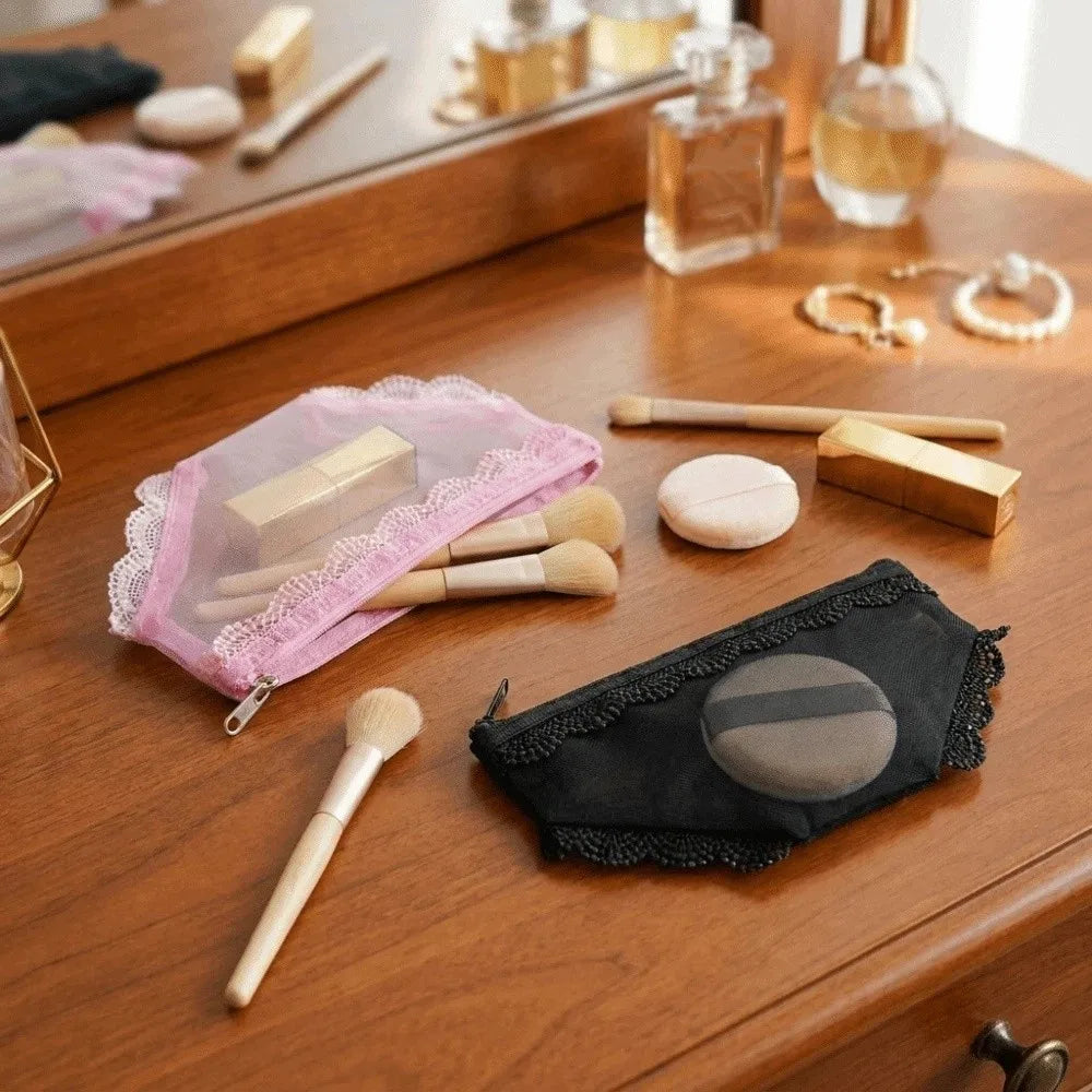 Korean Style Briefs Shape Cosmetic Bag – Lace Trim Makeup Pouch Cosmetic Makeup Bag Babs