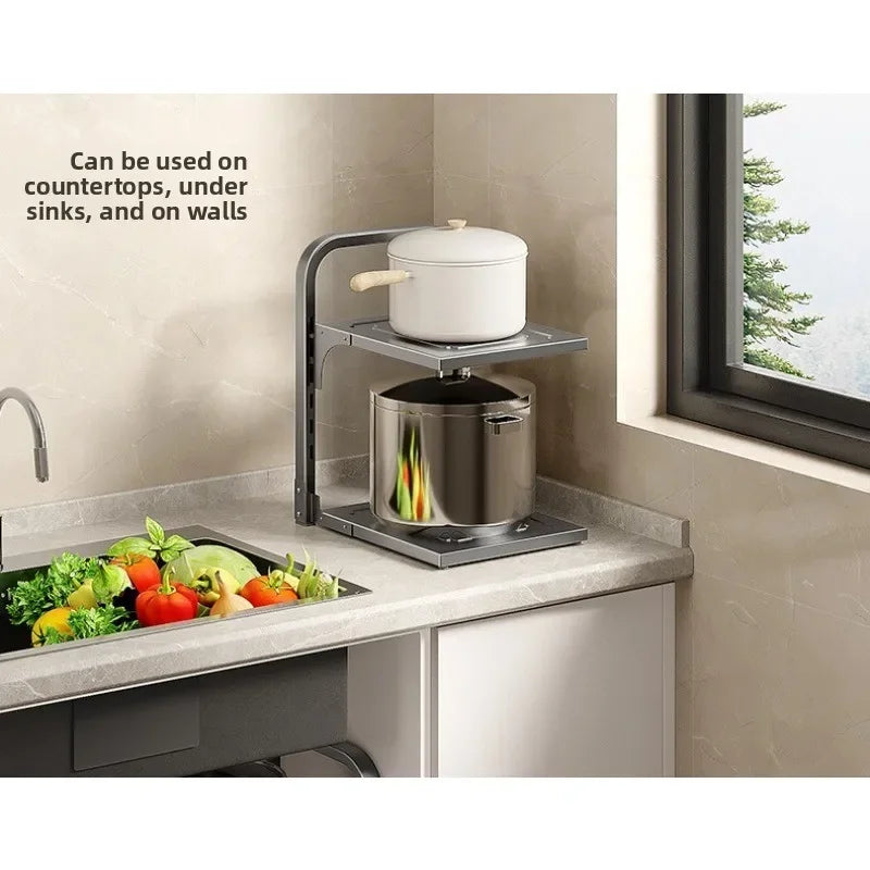 Multilayer Stainless Steel Kitchen Shelf Organizer – Pots & Pans Kitchen Storage Shelf Babs