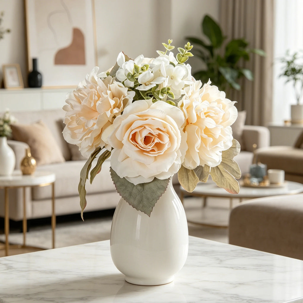 Silk Rose Peony Bridal Bouquet – Artificial Wedding Flowers Artificial Flower Bouquet Babs
