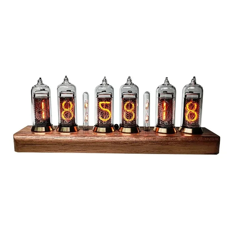 IN-14 Nixie Tube Clock 6-Digit RGB Walnut Wood Desk Clock Nixie Tube Desk Clock Babs Black Walnut Wood