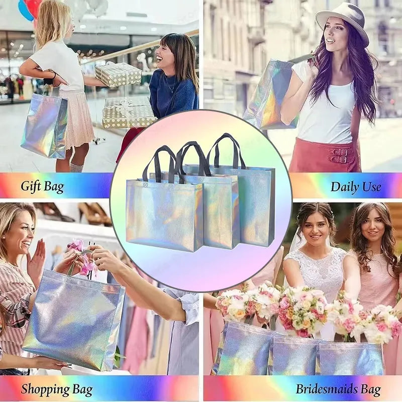 Silver Reusable Gift Tote Bags for Wedding, Party & Shopping Reusable Gift Tote Bags Babs