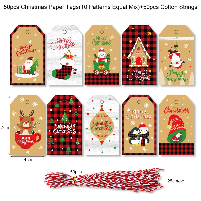 48/50Pcs Christmas Kraft Paper Gift Hang Tags – Santa Decor Holiday Gift Tags Babs 50pcs-set12
