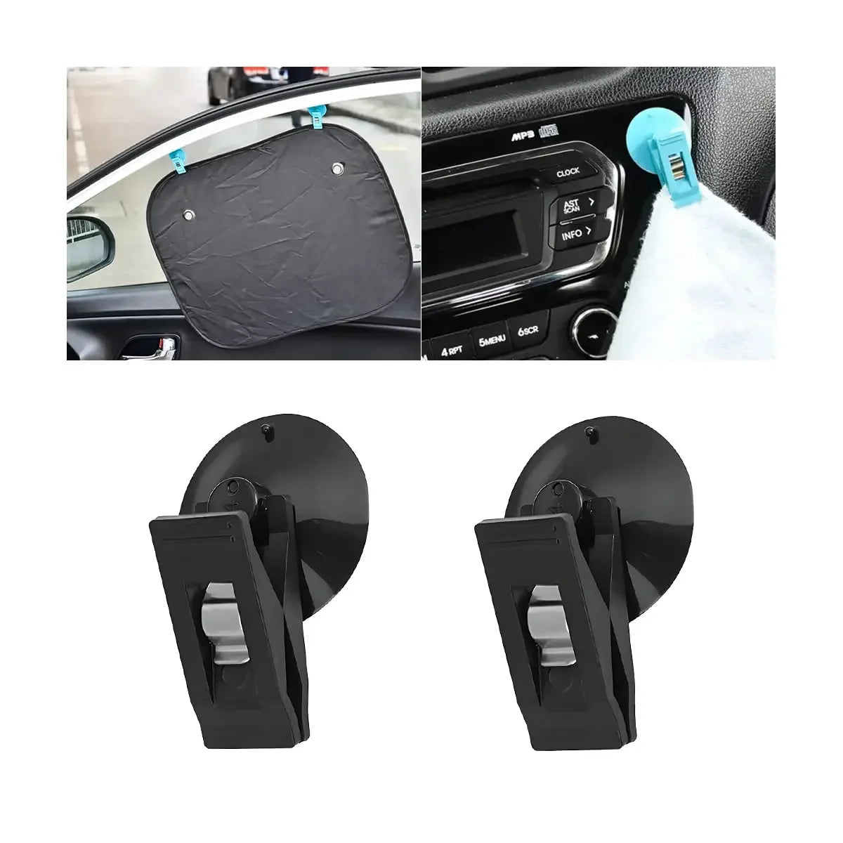 4pcs Car Suction Cup Clips – Window, Office & Home Organizer Car Suction Cup Clip Babs 4pcs Black
