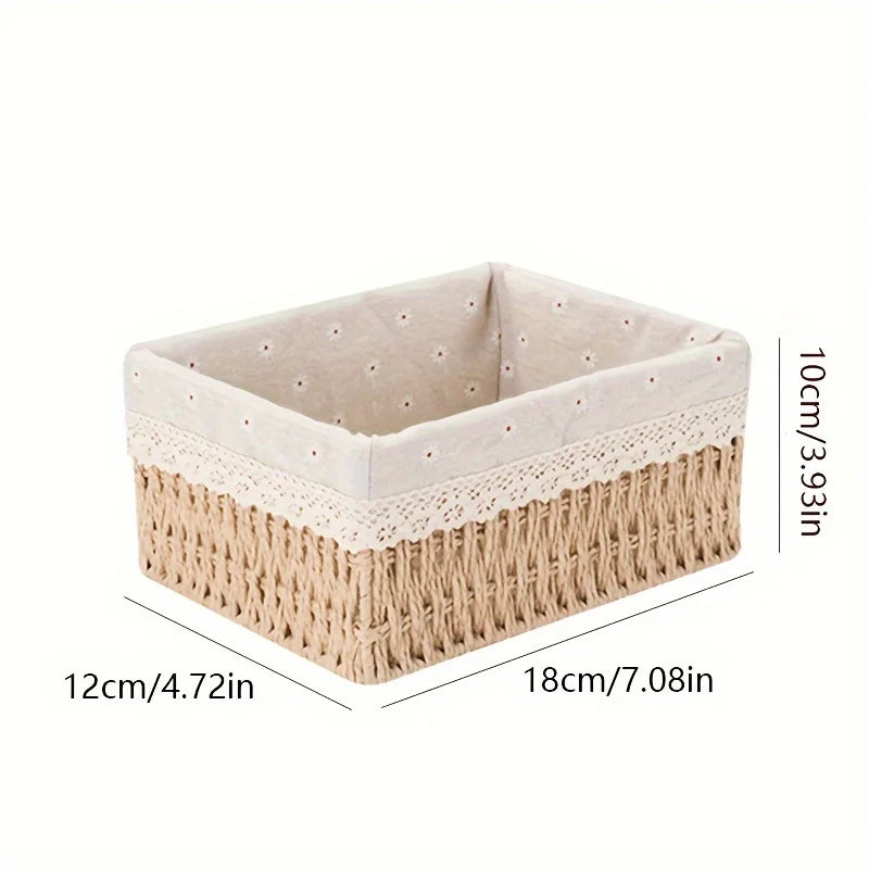 Handmade Rattan Storage Basket with Removable Lace Lining Rattan Storage Basket Babs